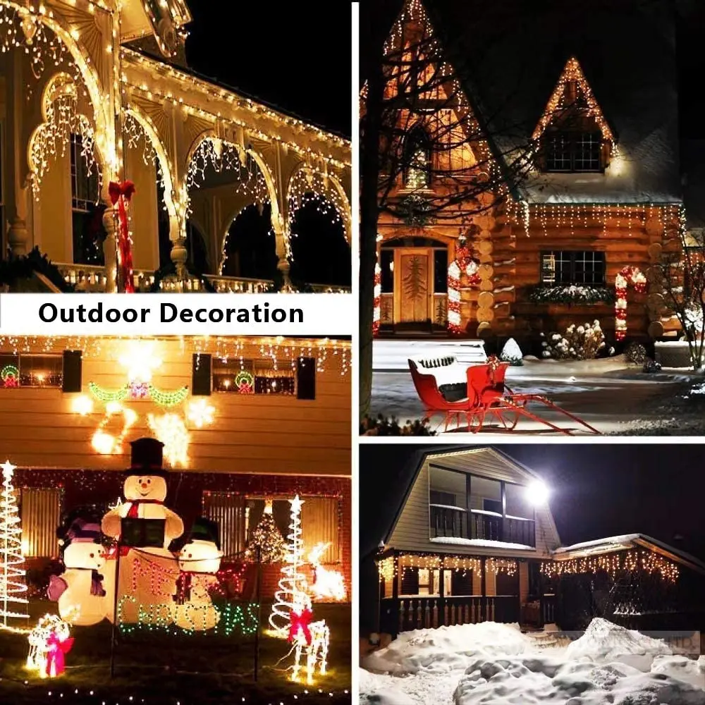 Christmas Decorations For Home Outdoor Festoon Led Garland Icicle Curtain Light New Year 2026 Decor Droop 0.5/0.6/0.7M EU Plug