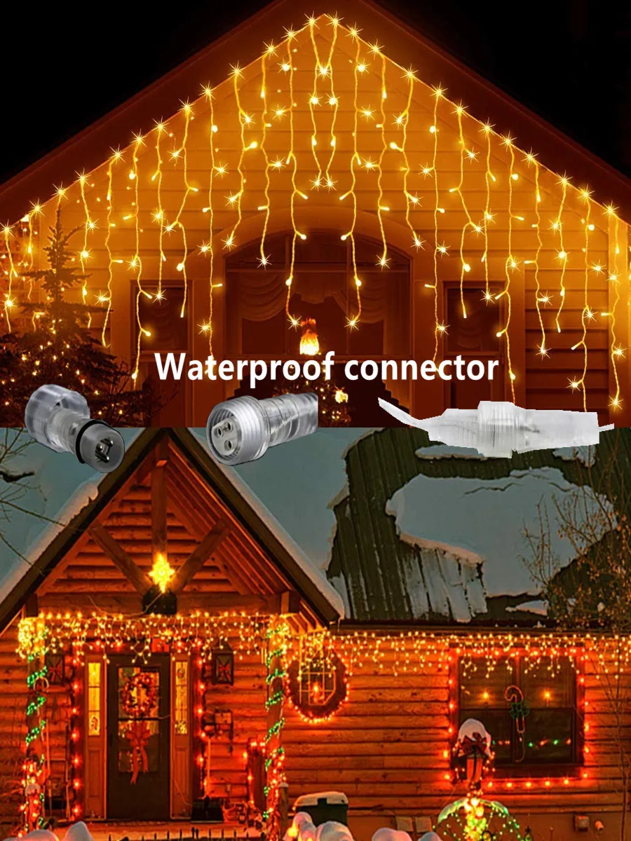 Christmas Decorations For Home Outdoor Festoon Led Garland Icicle Curtain Light New Year 2026 Decor Droop 0.5/0.6/0.7M EU Plug