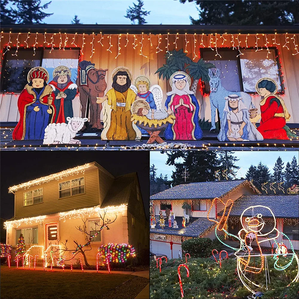 Christmas Decorations For Home Outdoor Festoon Led Garland Icicle Curtain Light New Year 2026 Decor Droop 0.5/0.6/0.7M EU Plug