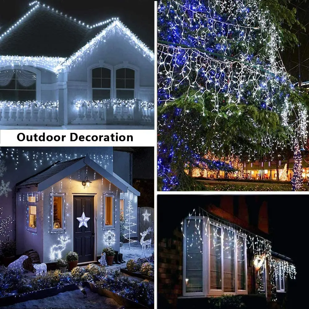 Christmas Decorations For Home Outdoor Festoon Led Garland Icicle Curtain Light New Year 2026 Decor Droop 0.5/0.6/0.7M EU Plug