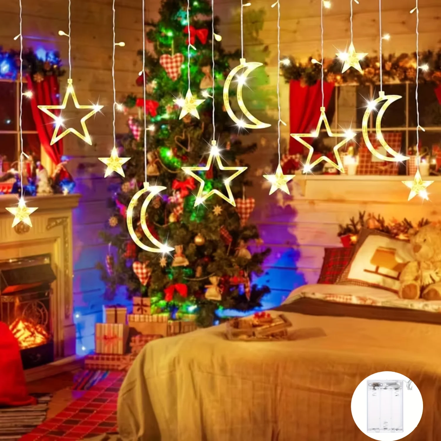 LED Star Moon String Light Warm/Multicolor Christmas Garland Lamp Battery Powered LED Curtain Fairy Lamp for Room New Year Decor