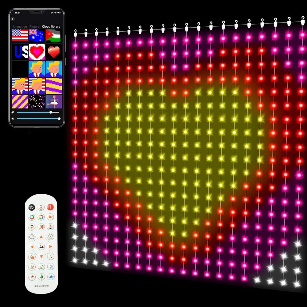 1PC 1x1/2x2/3x3m 400LEDS Smart Christmas Curtain Lights with APP & Remote Control DIY Projector Waterproof Outdoor Wall Decor