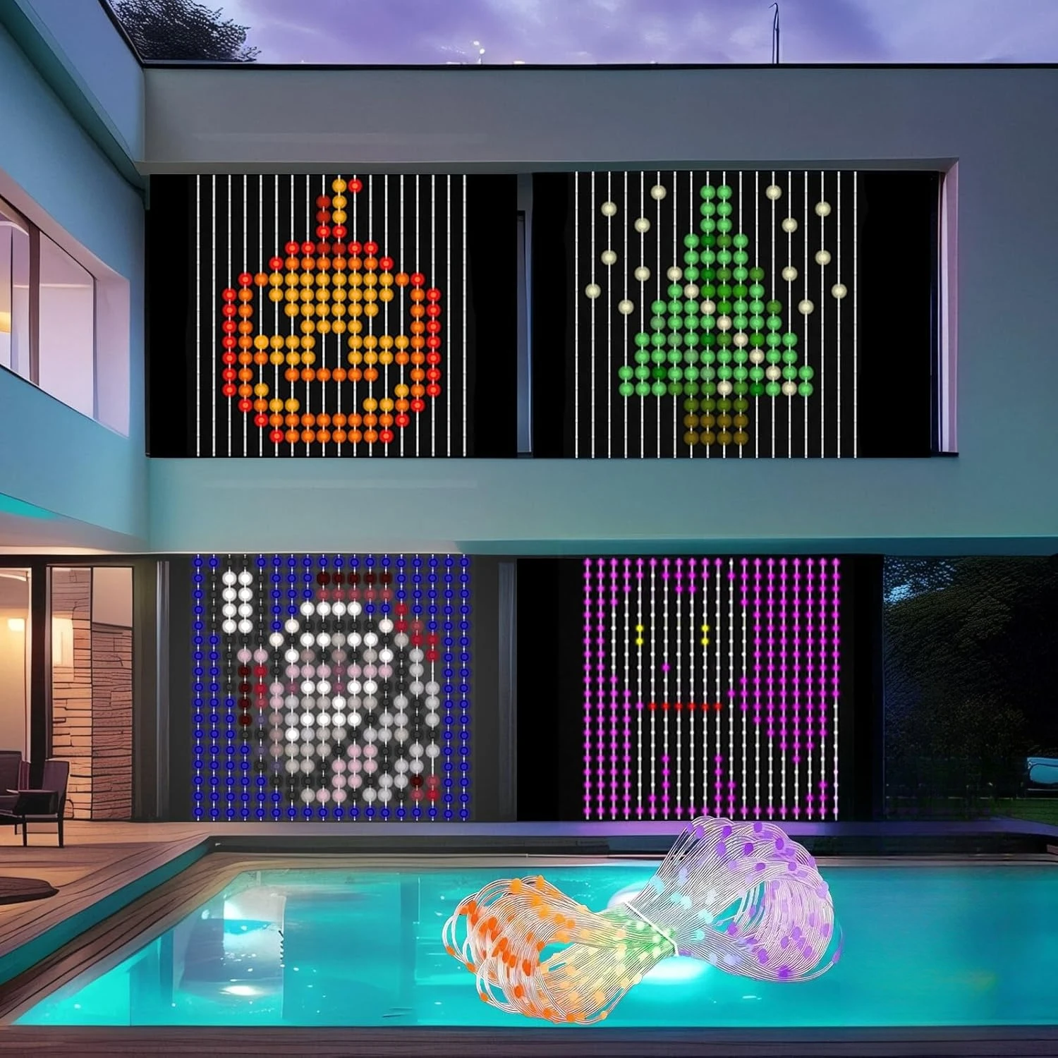 1PC 1x1/2x2/3x3m 400LEDS Smart Christmas Curtain Lights with APP & Remote Control DIY Projector Waterproof Outdoor Wall Decor