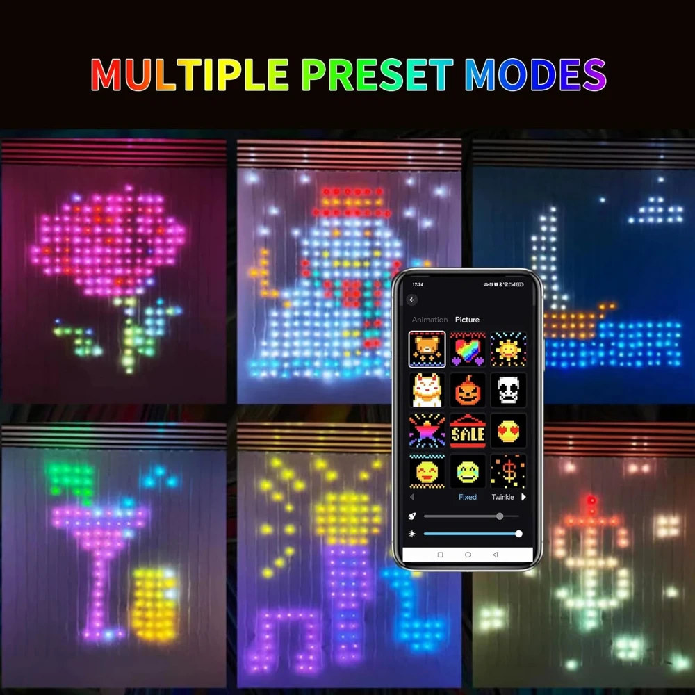 1PC 1x1/2x2/3x3m 400LEDS Smart Christmas Curtain Lights with APP & Remote Control DIY Projector Waterproof Outdoor Wall Decor