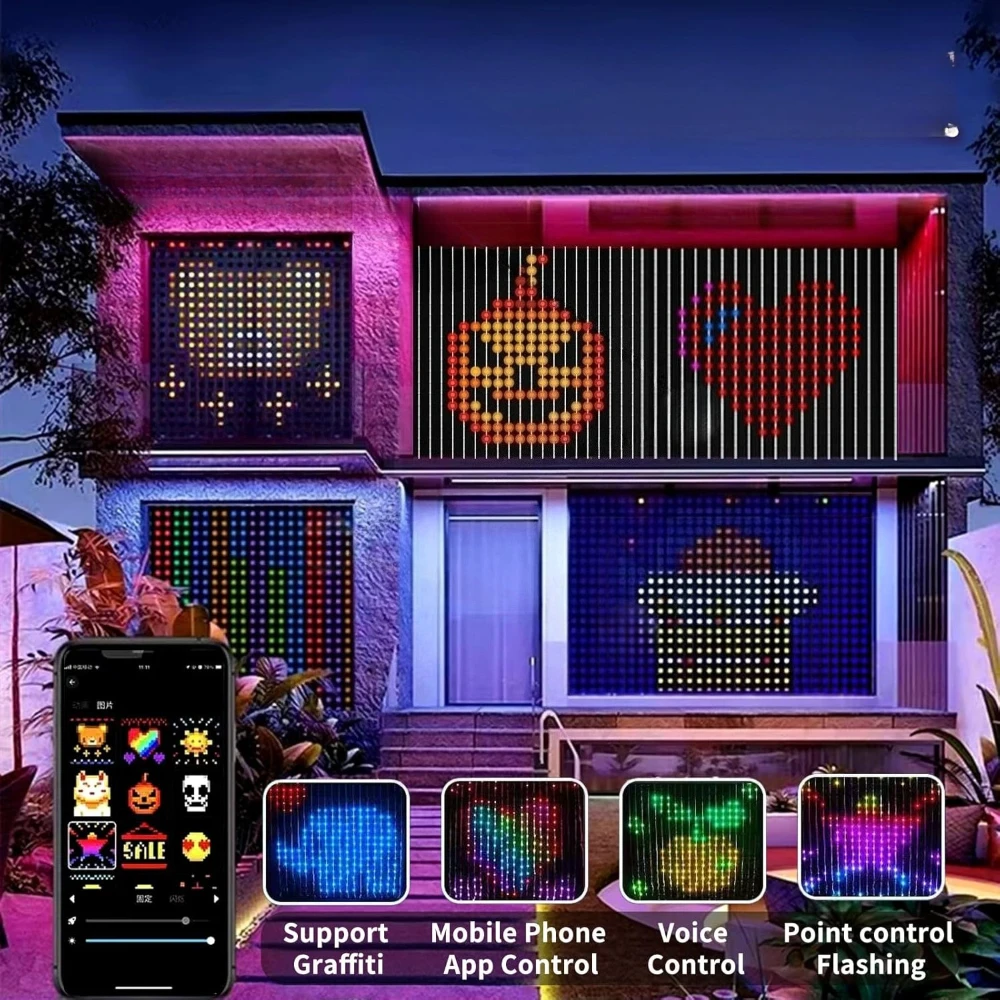 1PC 1x1/2x2/3x3m 400LEDS Smart Christmas Curtain Lights with APP & Remote Control DIY Projector Waterproof Outdoor Wall Decor