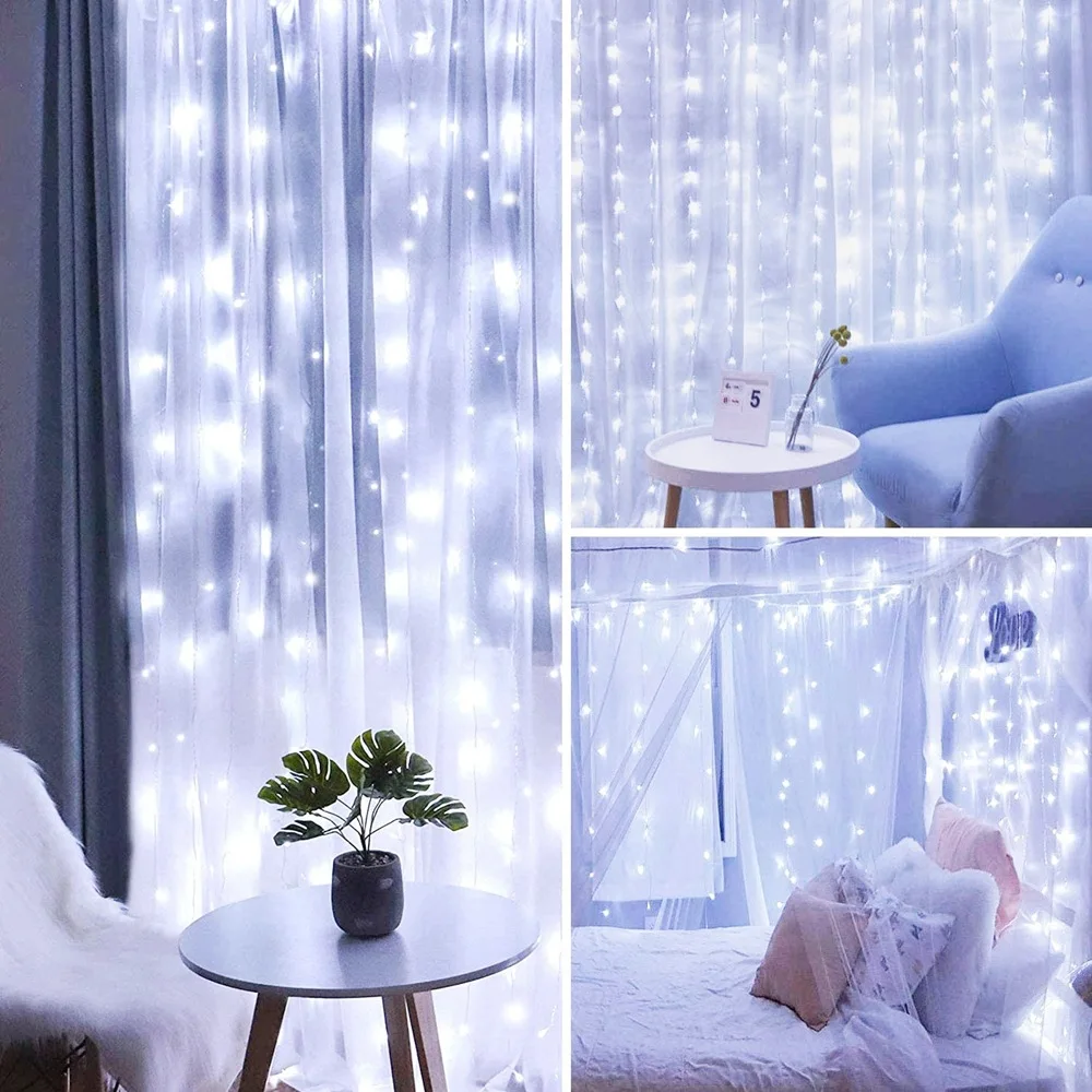 Christmas 3M LED Curtain Garland Fairy String Light USB Remote Control Wedding Party Holiday Decoration for Home Bedroom Curtain