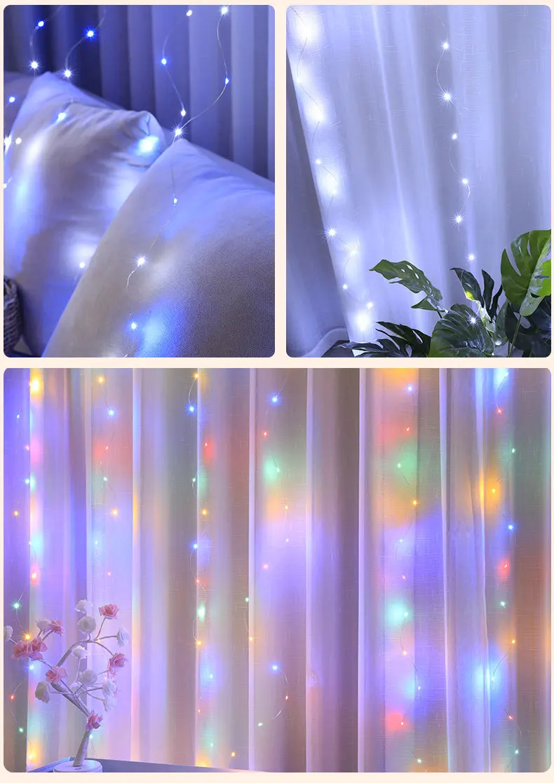 Christmas 3M LED Curtain Garland Fairy String Light USB Remote Control Wedding Party Holiday Decoration for Home Bedroom Curtain