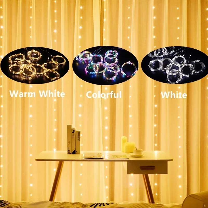 Christmas 3M LED Curtain Garland Fairy String Light USB Remote Control Wedding Party Holiday Decoration for Home Bedroom Curtain