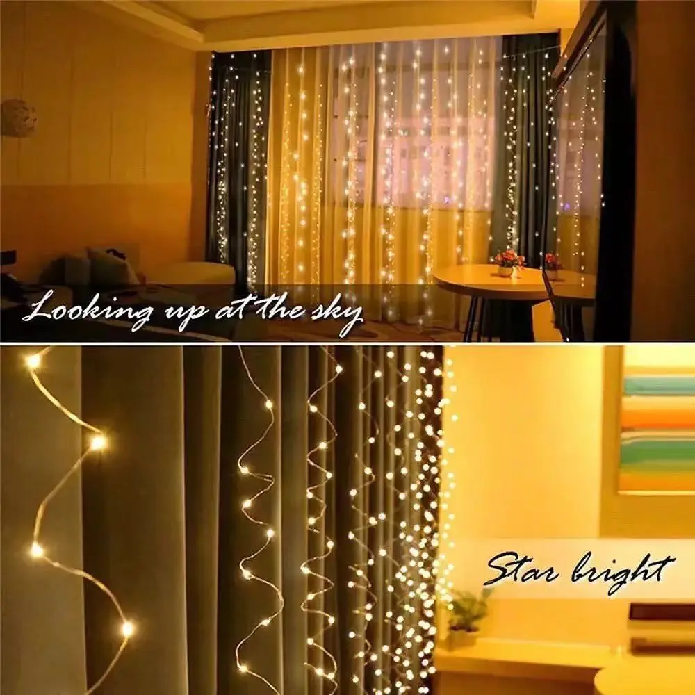 Christmas 3M LED Curtain Garland Fairy String Light USB Remote Control Wedding Party Holiday Decoration for Home Bedroom Curtain