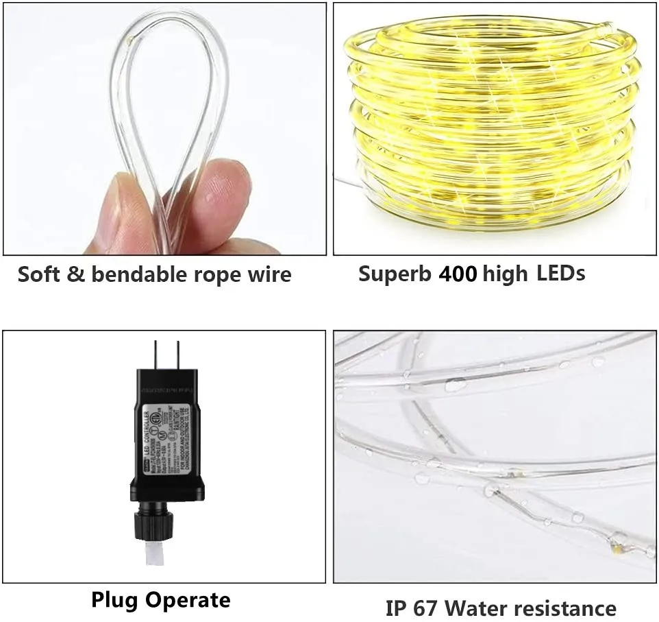 Christmas Decorations Tube Fairy Lights For Home 2026 Festoon Led Tube Rope String Light Plug-Operated 10/20/30/40M New Year
