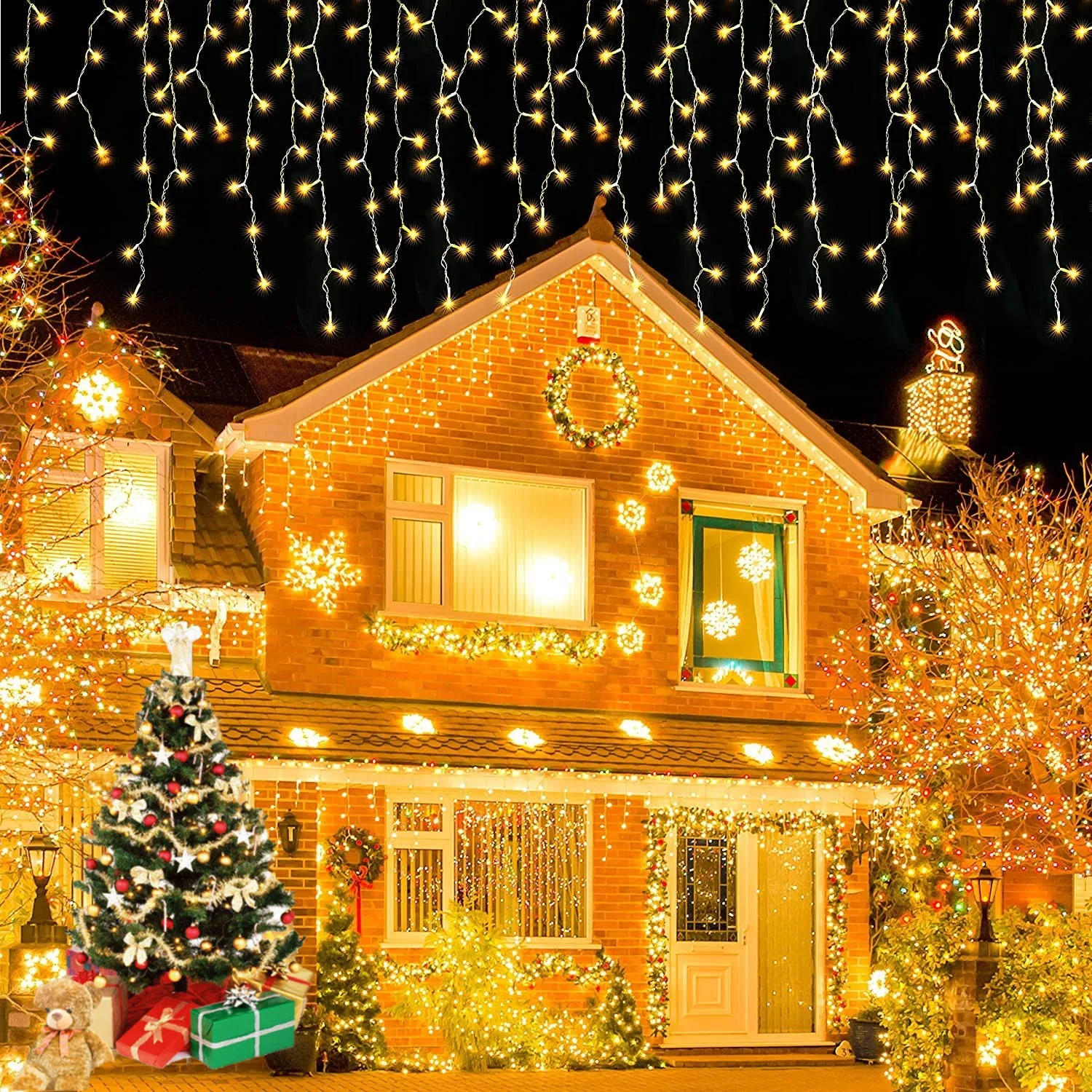 Christmas Decorations 2025 Icicle Lights Outdoor Waterproof New Year 2026 Led Curtain Garland Droop 0.5/0.6/0.7m