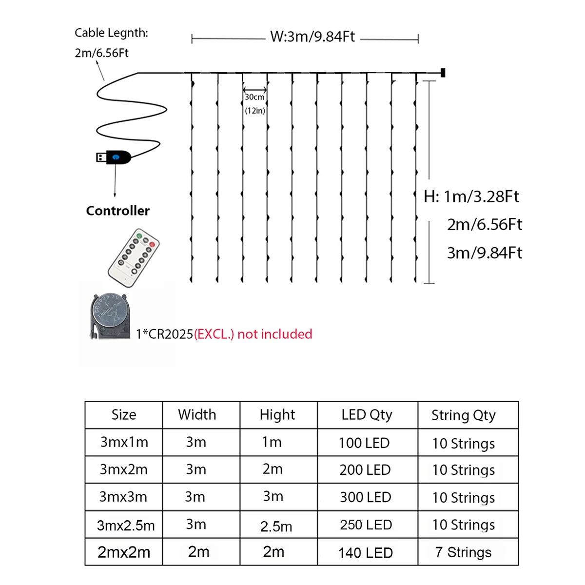2M/3M Curtain Lights Christmas Garland USB Fairy Light String LED Outdoor For Christmas New Year Garden Party Wedding Decoration