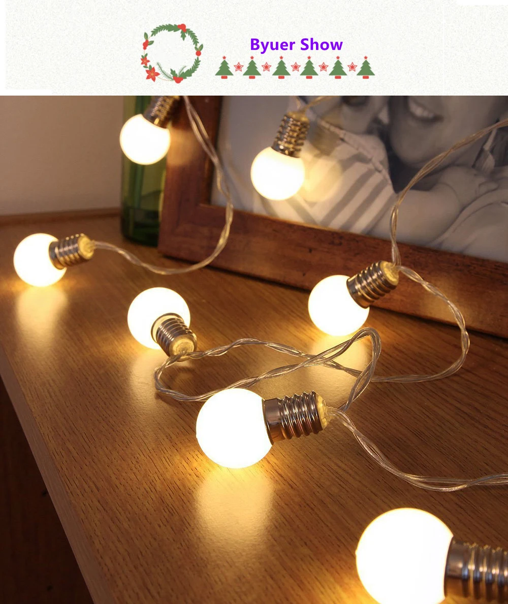 LED Christmas Fairy Big Bulb Ball Garland Holiday String Light 3/6M Battery Powered Decoration Garden Wedding Valentine Party