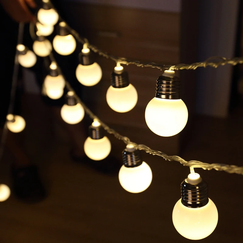 LED Christmas Fairy Big Bulb Ball Garland Holiday String Light 3/6M Battery Powered Decoration Garden Wedding Valentine Party