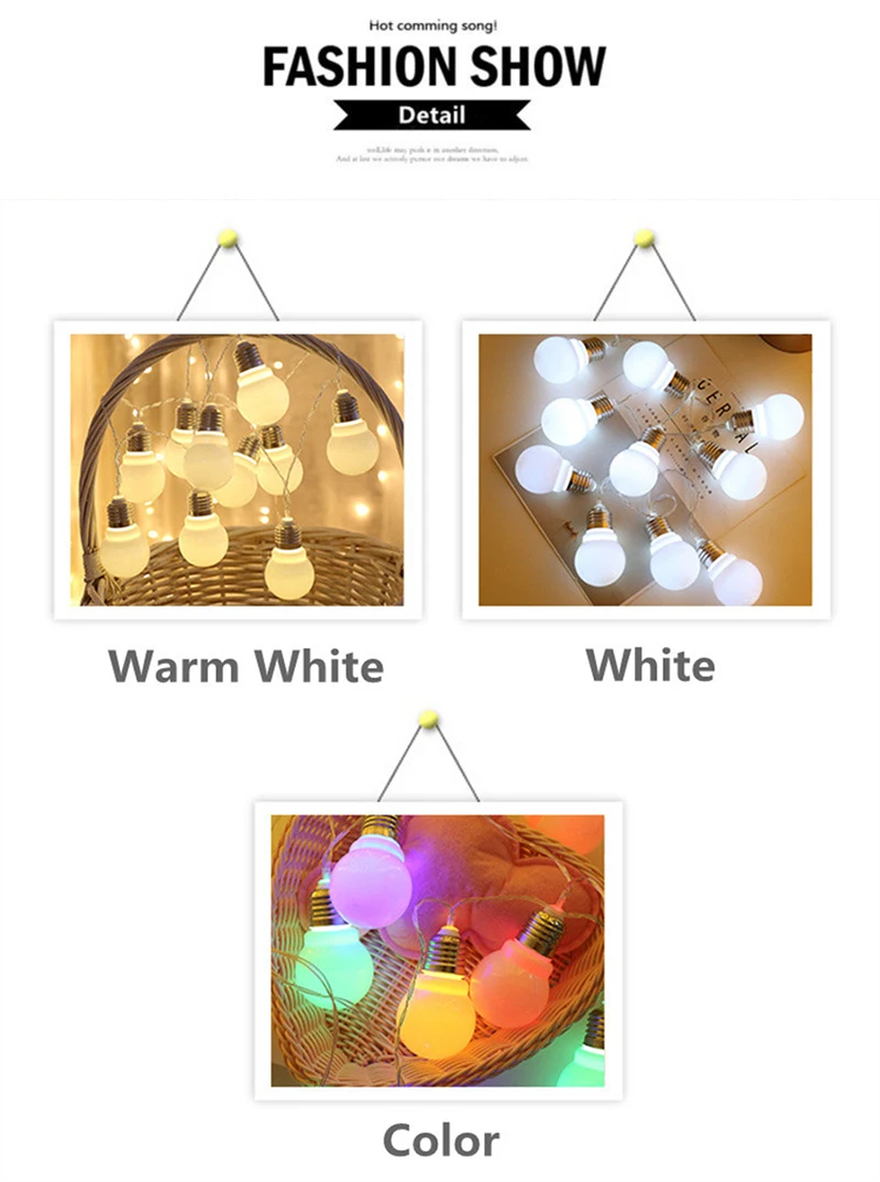 LED Christmas Fairy Big Bulb Ball Garland Holiday String Light 3/6M Battery Powered Decoration Garden Wedding Valentine Party