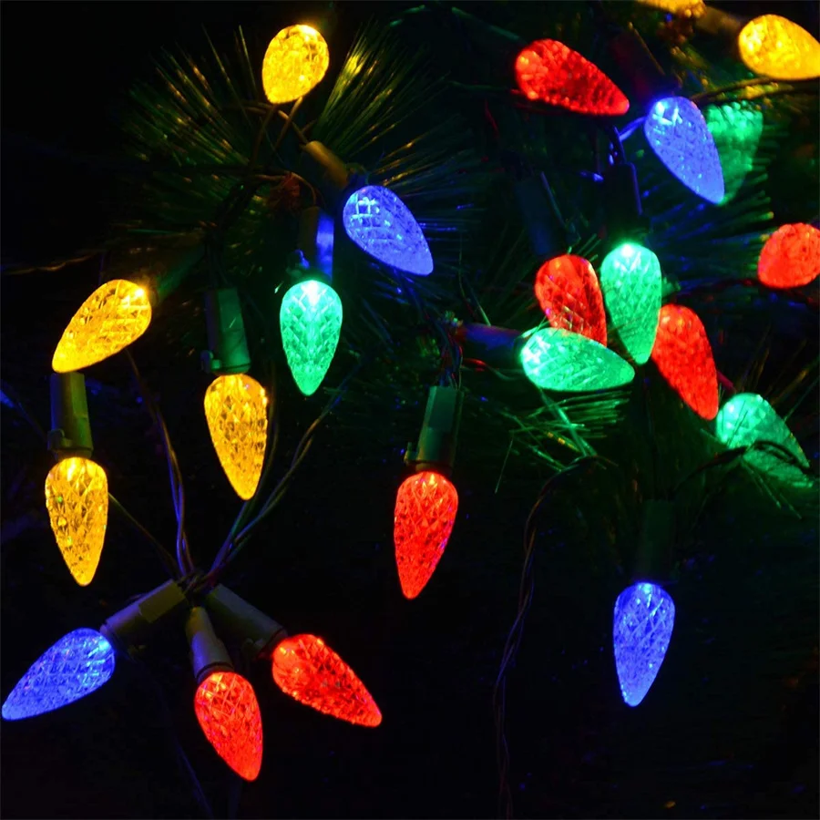 TIRVOSE Christmas Fairy Lights Outdoor 50/100 LED C6 Strawberry String Lights for Xmas Tree Garden Party Wedding New Year Decor