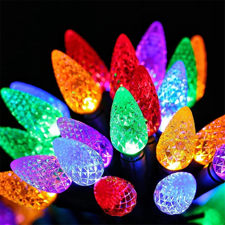 TIRVOSE Christmas Fairy Lights Outdoor 50/100 LED C6 Strawberry String Lights for Xmas Tree Garden Party Wedding New Year Decor