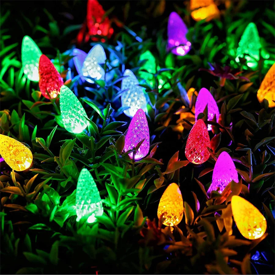 TIRVOSE Christmas Fairy Lights Outdoor 50/100 LED C6 Strawberry String Lights for Xmas Tree Garden Party Wedding New Year Decor