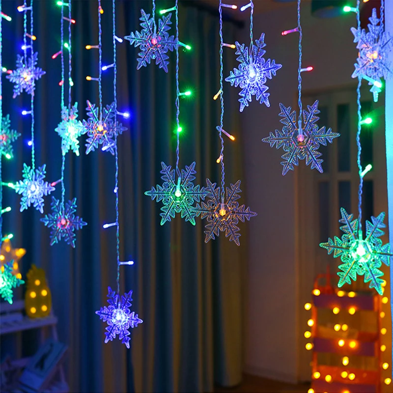 3.2M Christmas Light Led Snowflake Curtain Icicle Fairy String Lights Outdoor Garland Home Party Garden 2023 New Year Decoration