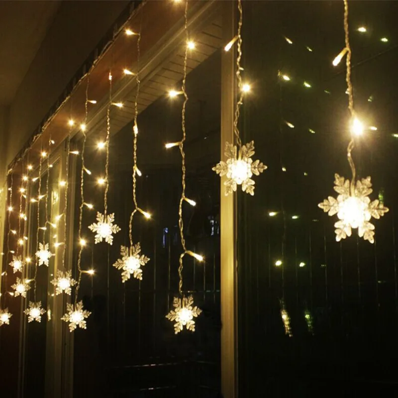 3.2M Christmas Light Led Snowflake Curtain Icicle Fairy String Lights Outdoor Garland Home Party Garden 2023 New Year Decoration