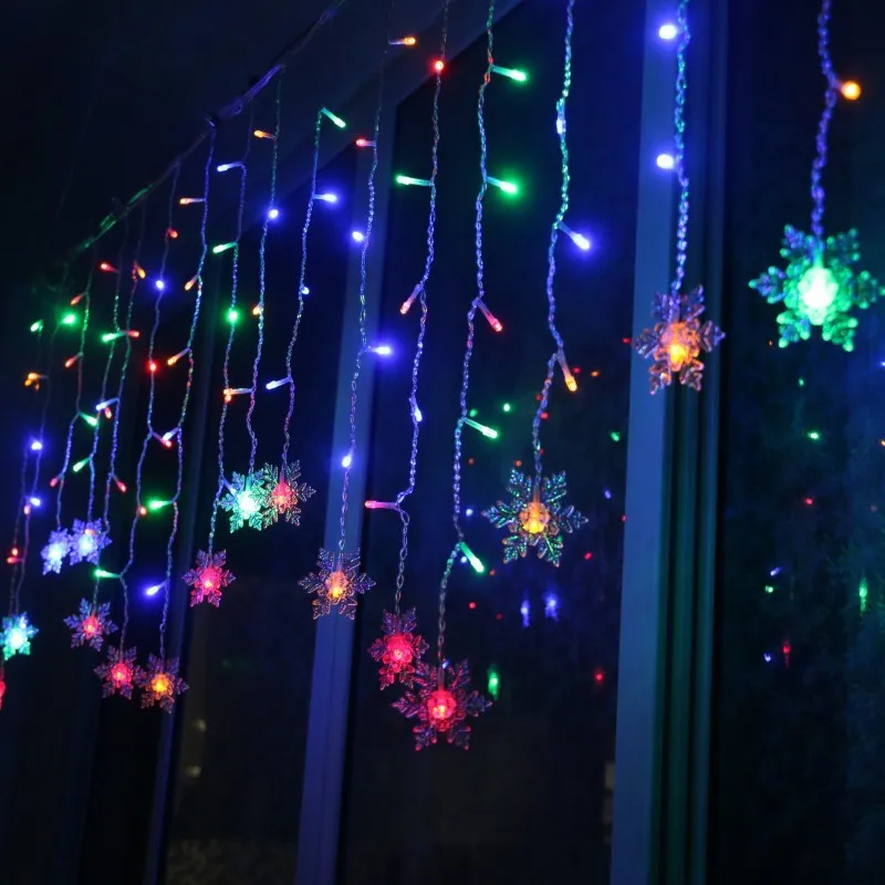 3.2M Christmas Light Led Snowflake Curtain Icicle Fairy String Lights Outdoor Garland Home Party Garden 2023 New Year Decoration