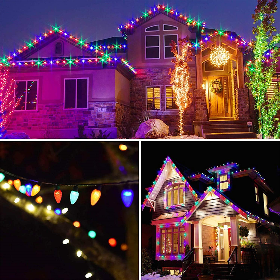 New Waterproof 5M 10M LED C6 Strawberry Fairy Lights Outdoor 8 Modes Christmas Garland String Light for Party Garden Patio Decor