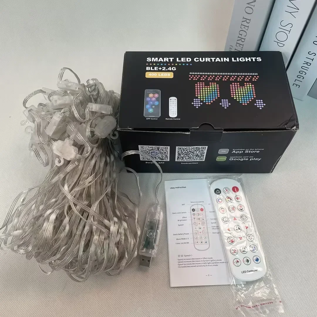 Smart Curtain Lights 400 LED Curtain Fairy Lights with App & Remote Music Sync Programmable Window Hanging Light Dynamic DIY