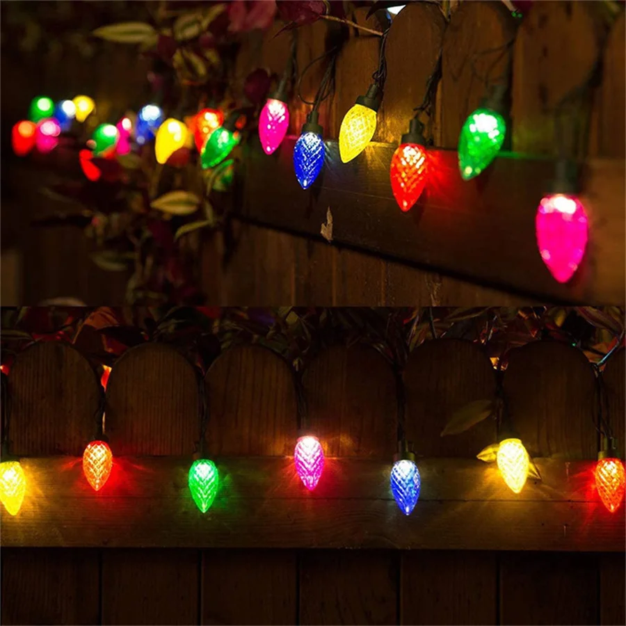 PAMNNY C6 Christmas Lights Outdoor 50/100 LED Strawberry Fairy String Lights for Xmas Tree Garden Party Wedding New Year Decor