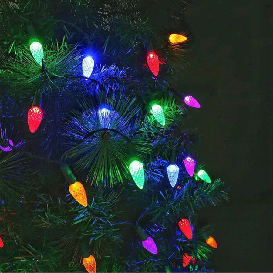 PAMNNY C6 Christmas Lights Outdoor 50/100 LED Strawberry Fairy String Lights for Xmas Tree Garden Party Wedding New Year Decor