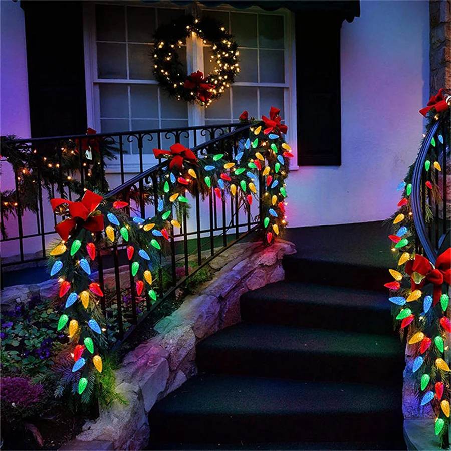 PAMNNY C6 Christmas Lights Outdoor 50/100 LED Strawberry Fairy String Lights for Xmas Tree Garden Party Wedding New Year Decor