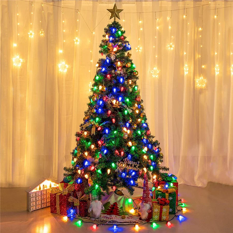 PAMNNY C6 Christmas Lights Outdoor 50/100 LED Strawberry Fairy String Lights for Xmas Tree Garden Party Wedding New Year Decor