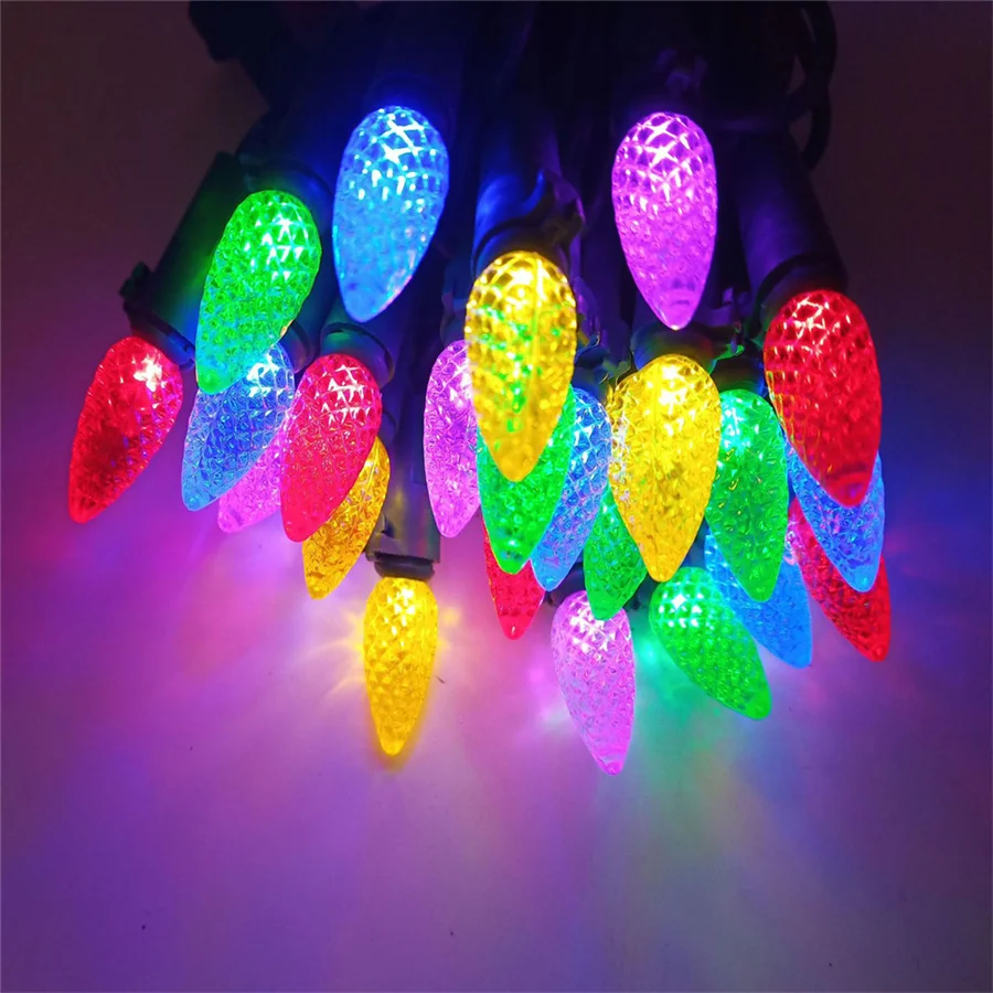 PAMNNY C6 Christmas Lights Outdoor 50/100 LED Strawberry Fairy String Lights for Xmas Tree Garden Party Wedding New Year Decor