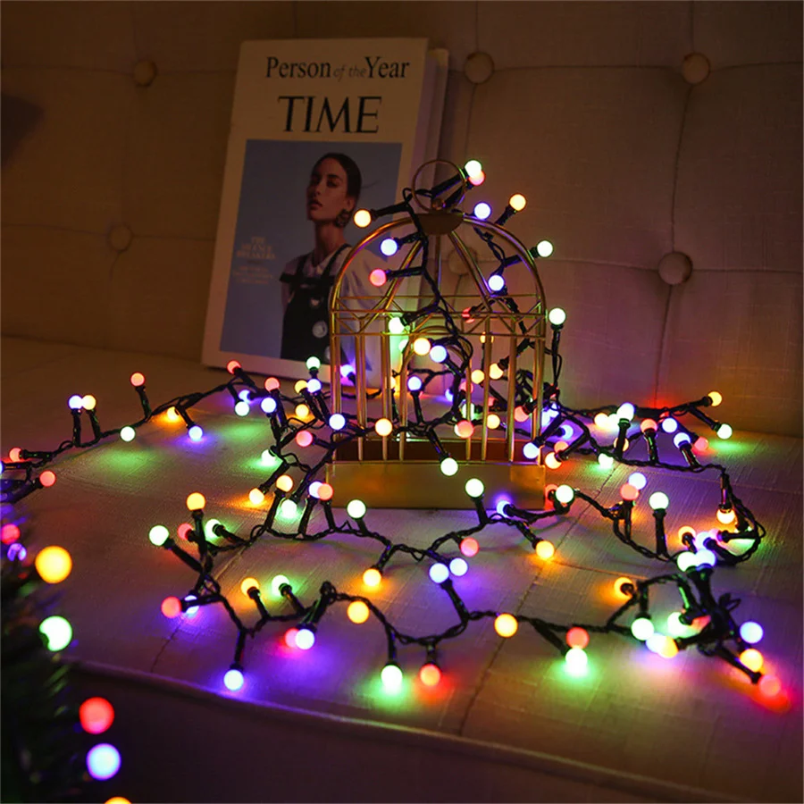 10M 500LED Round Ball Christmas Garland Fairy Lights Waterproof 8 Modes Garden Firecracker String Light for Party New Year Decor