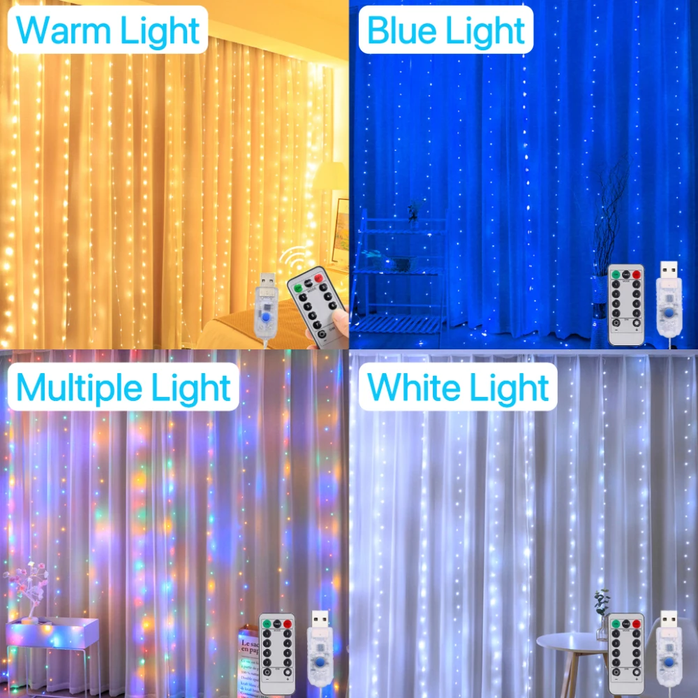 LED Curtain Garland Fairy Lights with 8 Modes for New Year Christmas Party Wedding Decoration