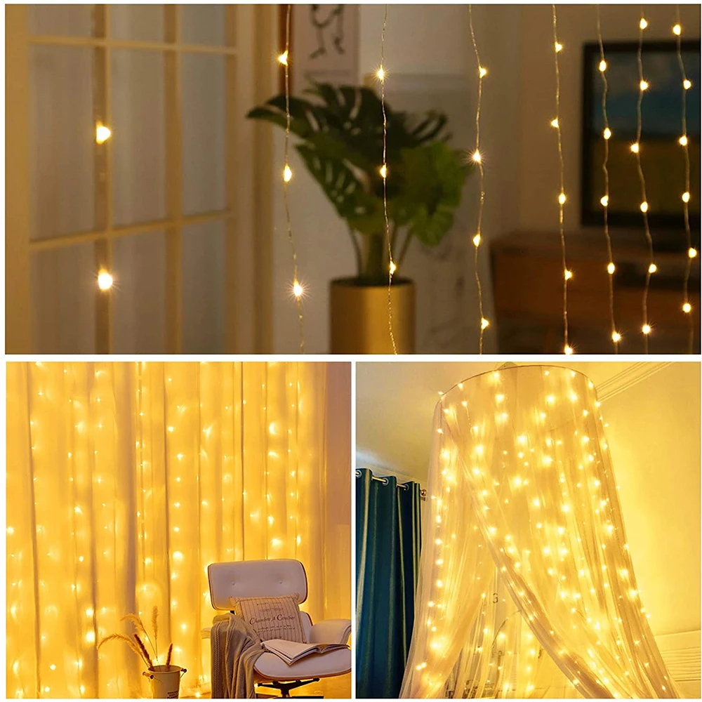 LED Curtain Garland Fairy Lights with 8 Modes for New Year Christmas Party Wedding Decoration