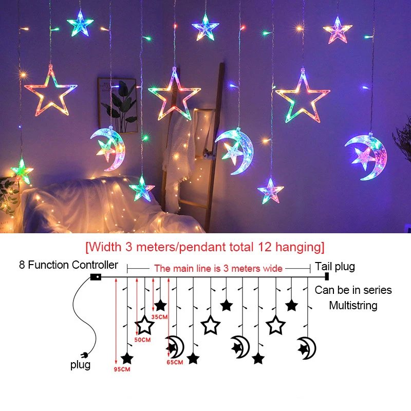 LED Curtain Fairy String Lights Bedroom Living Garden EU Plug Waterproof Light For Wedding Party Christmas New Year Decoration
