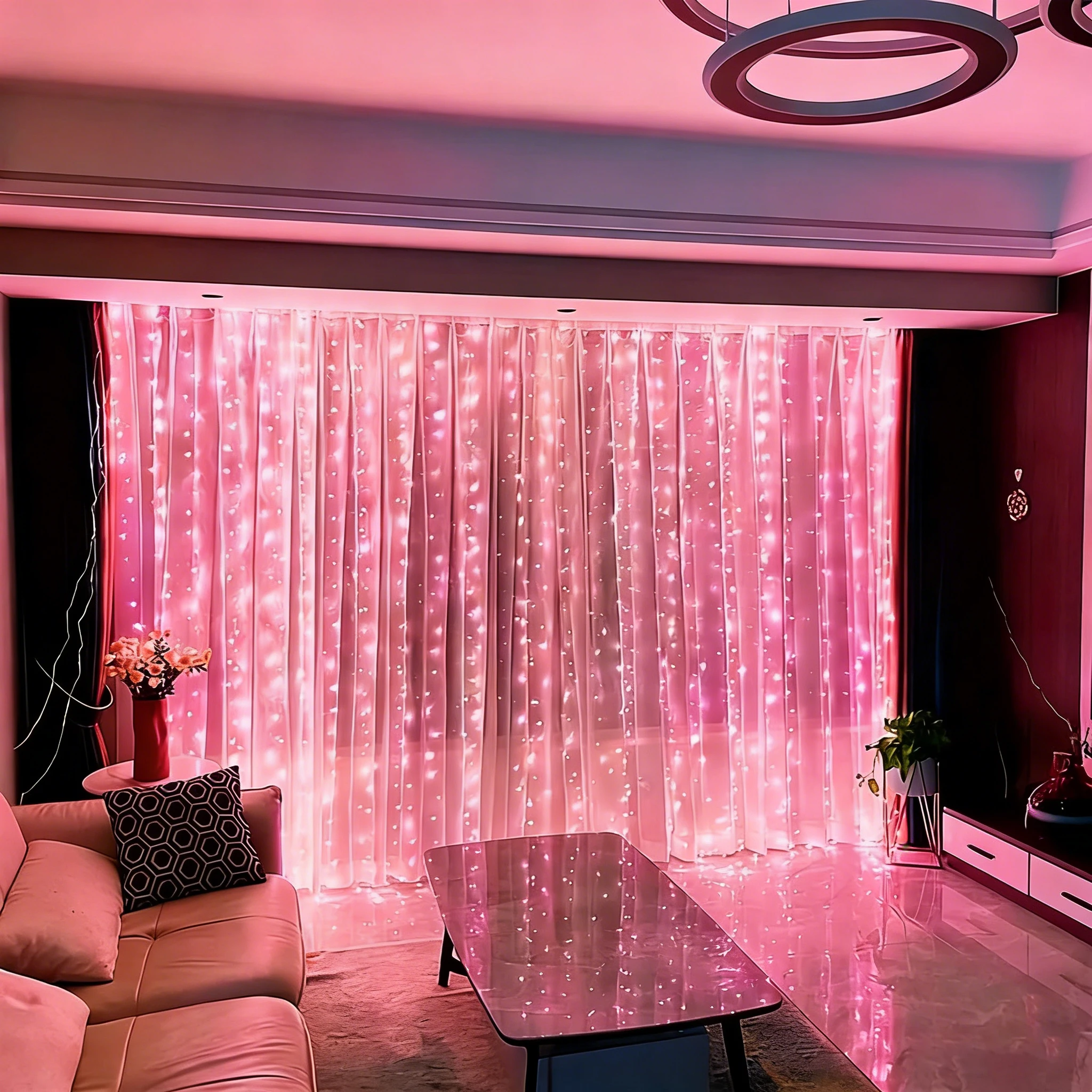 Valentine's Day Decor Pink Curtain Lights Garland USB Power Fairy Lights Festoon with Remote New Year Garland Led Lights