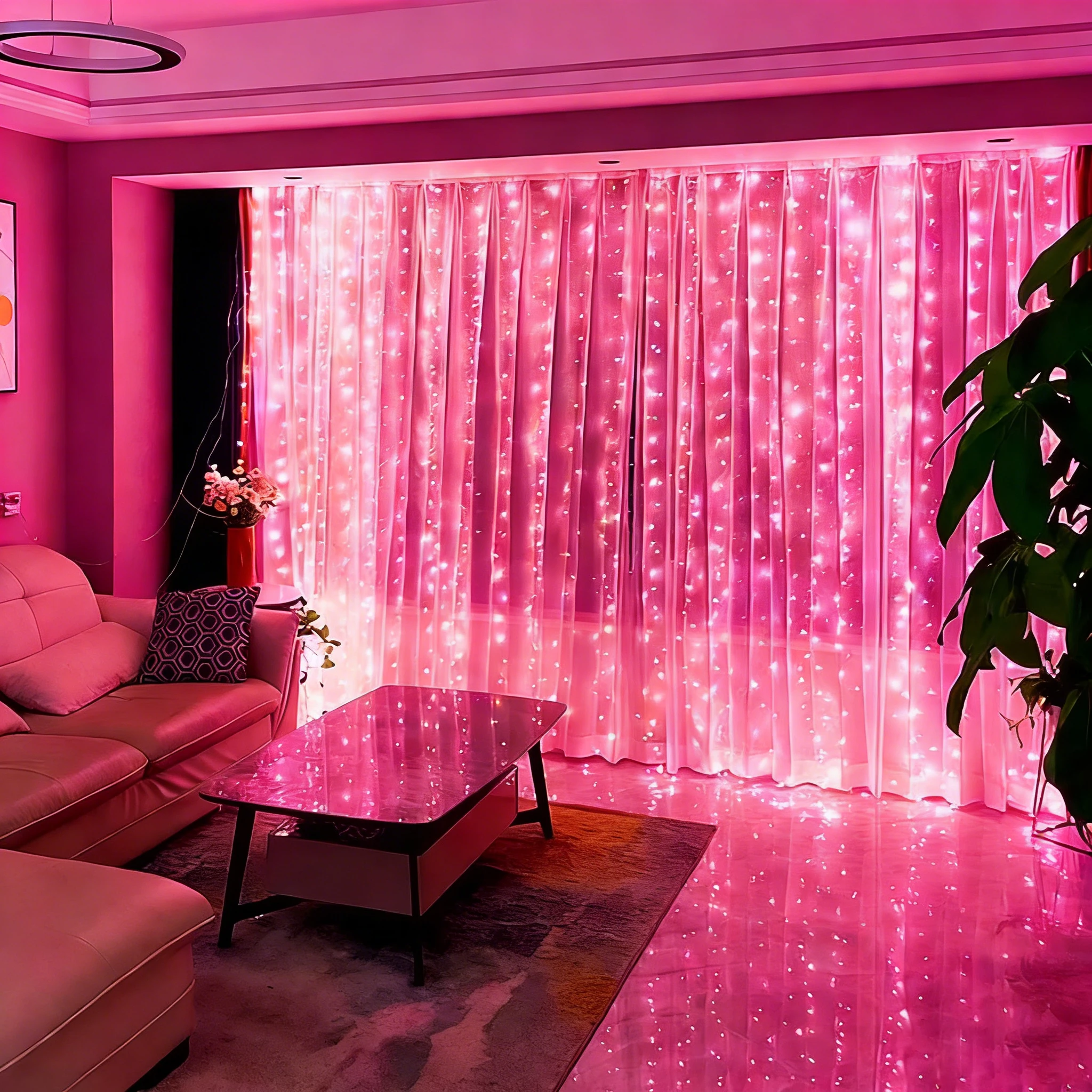 Valentine's Day Decor Pink Curtain Lights Garland USB Power Fairy Lights Festoon with Remote New Year Garland Led Lights