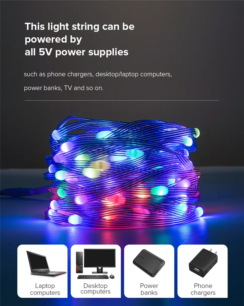 Christmas Tree Lights Outdoor Indoor, 100LED 10M WS2812B RGBIC Lights, String Lights IP65 Waterproof Bluetooth Fairy LED String