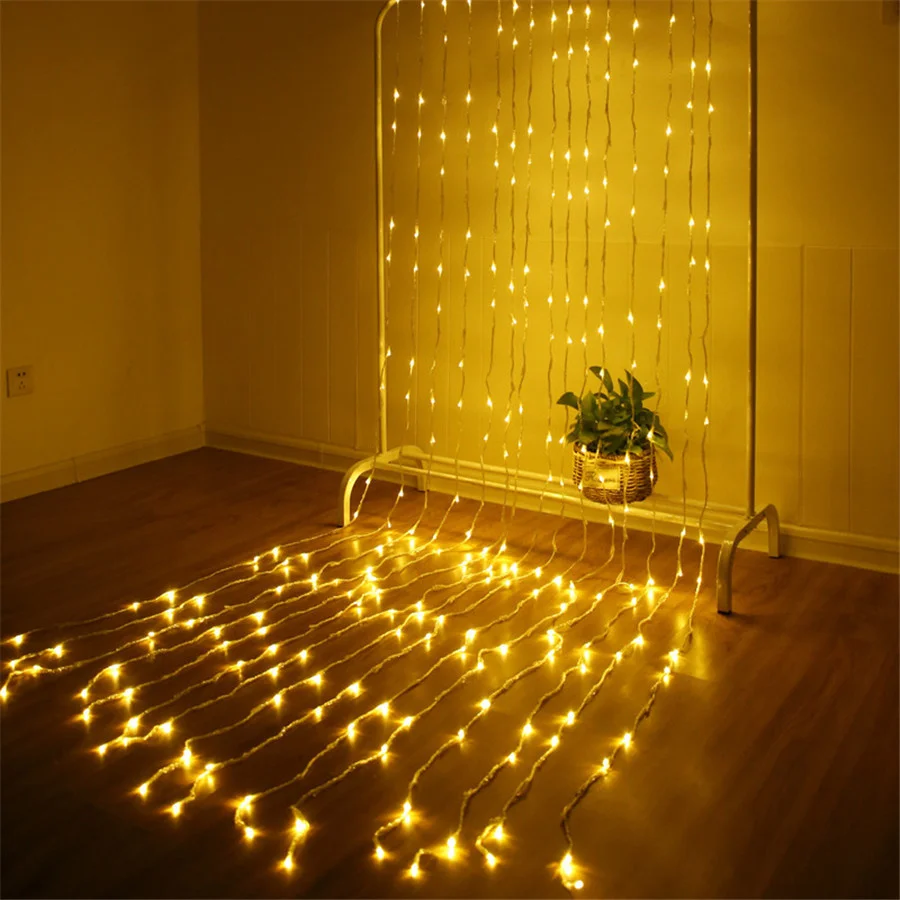 Waterfall Icicle Curtain Lights 3X2/3X3M Outdoor Led Christmas Fairy String Lights Meteor Shower Wedding Garland Background Lamp