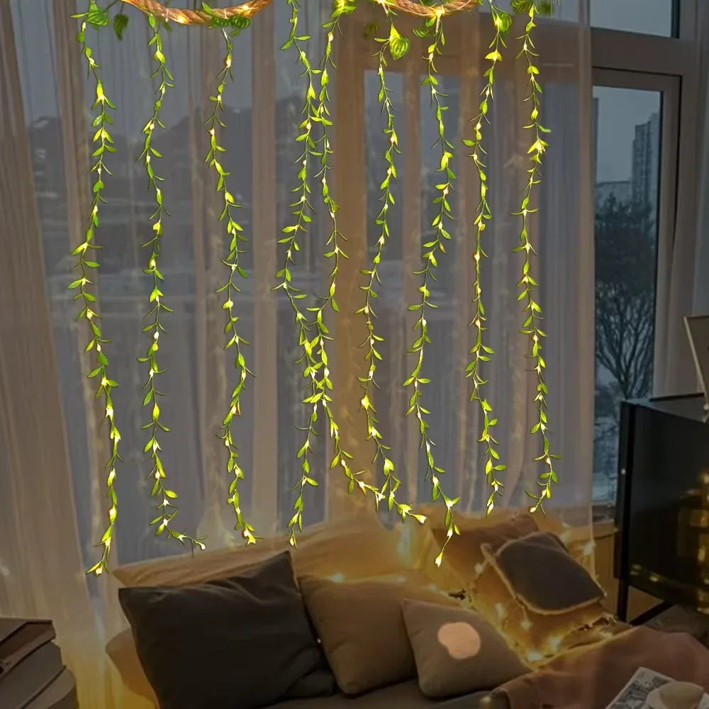 Christmas Battery Powered 2M-10M LED Ivy Fairy Lights Artificial Green Leaf String for Home Wedding Wreath Decor