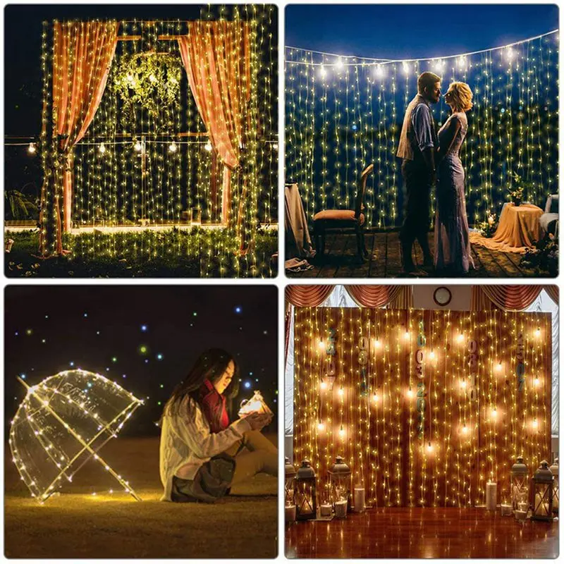 LED Curtain Lights Warm Fairy String Lights Festival USB Lighting Rainbow Window Lamp Home Bedroom Wedding Christmas Decoration