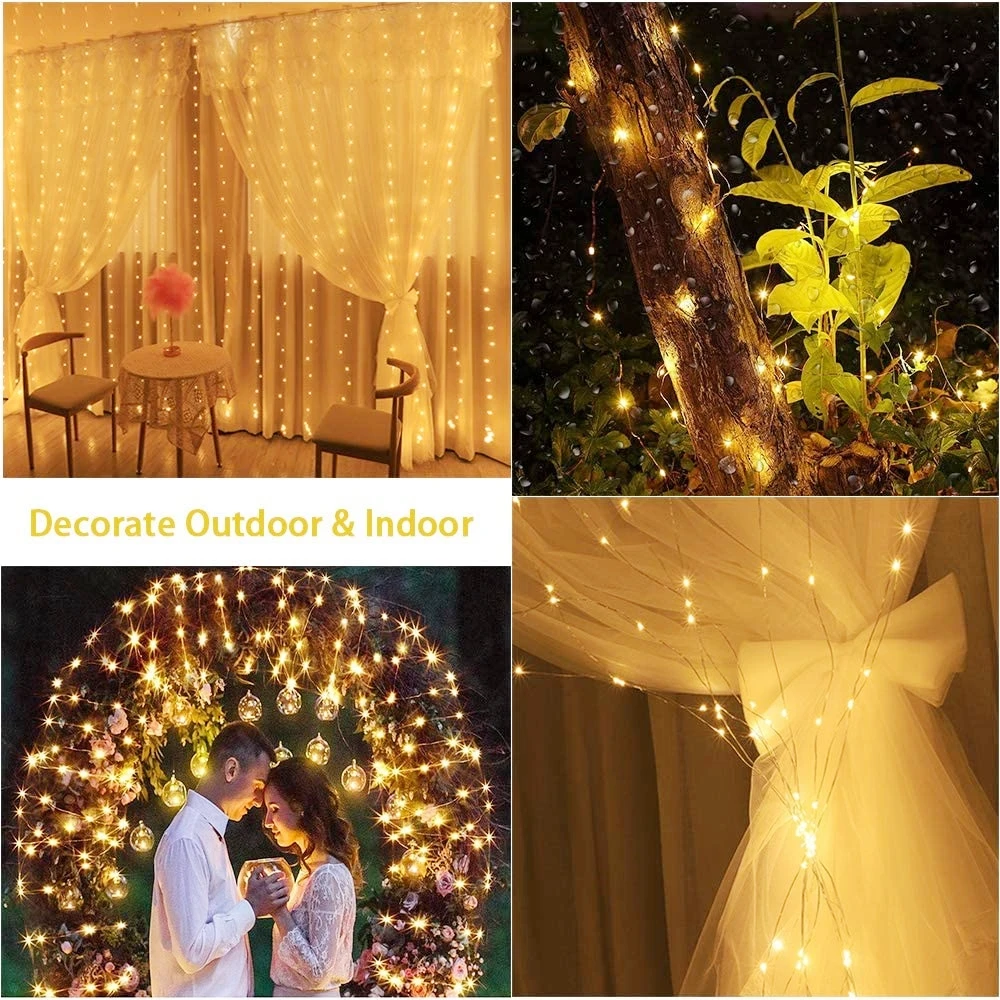 LED Curtain Lights Warm Fairy String Lights Festival USB Lighting Rainbow Window Lamp Home Bedroom Wedding Christmas Decoration