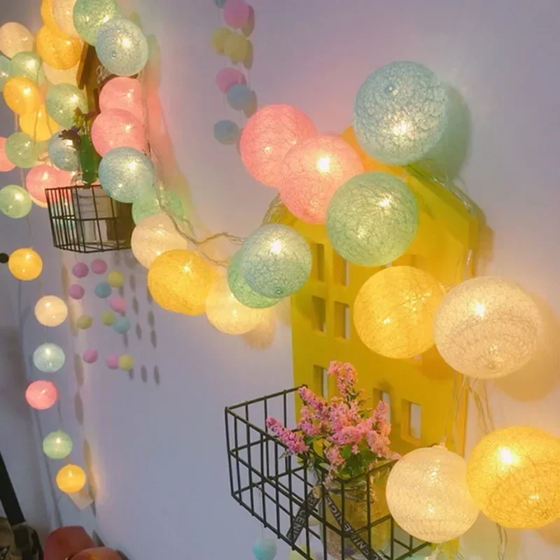 20LED Cotton Balls String Lights Garland Fairy Street Lights Christmas Decorations for Home Outdoor Wedding Garden Patio Lights