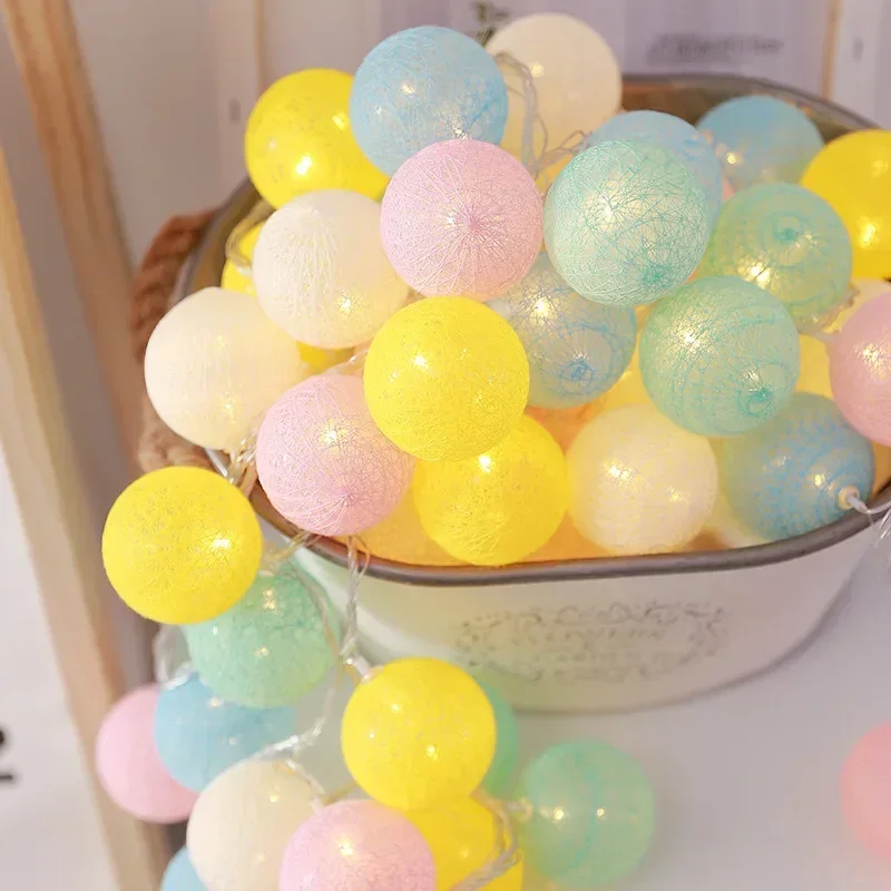 20LED Cotton Balls String Lights Garland Fairy Street Lights Christmas Decorations for Home Outdoor Wedding Garden Patio Lights