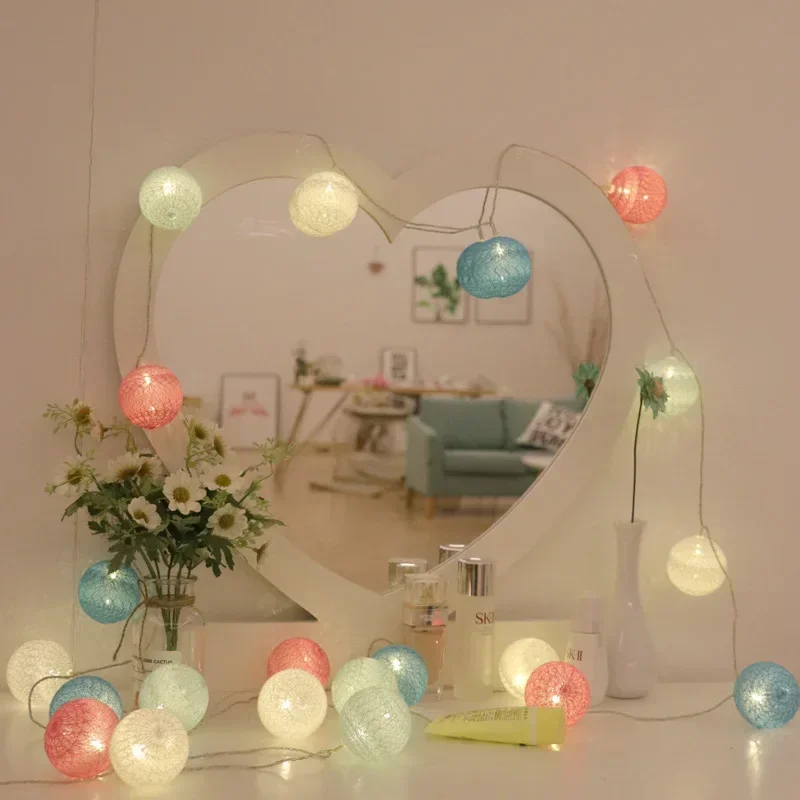 20LED Cotton Balls String Lights Garland Fairy Street Lights Christmas Decorations for Home Outdoor Wedding Garden Patio Lights