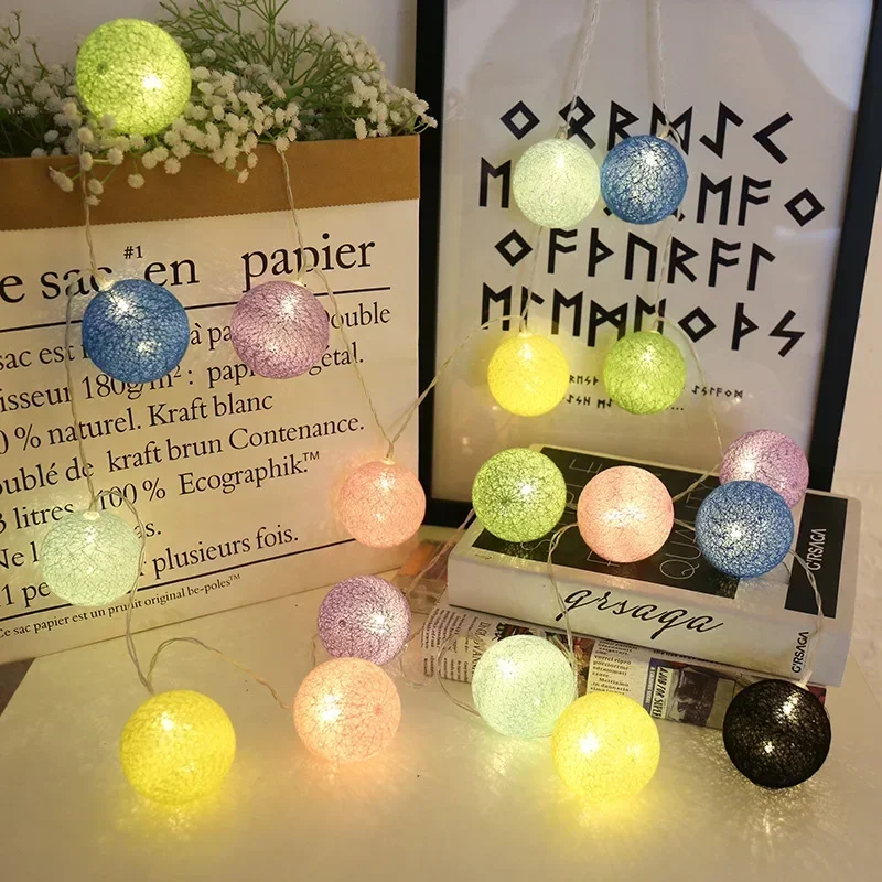 20LED Cotton Balls String Lights Garland Fairy Street Lights Christmas Decorations for Home Outdoor Wedding Garden Patio Lights
