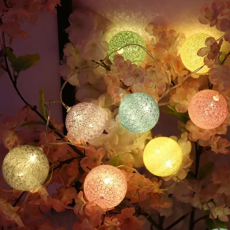 20LED Cotton Balls String Lights Garland Fairy Street Lights Christmas Decorations for Home Outdoor Wedding Garden Patio Lights