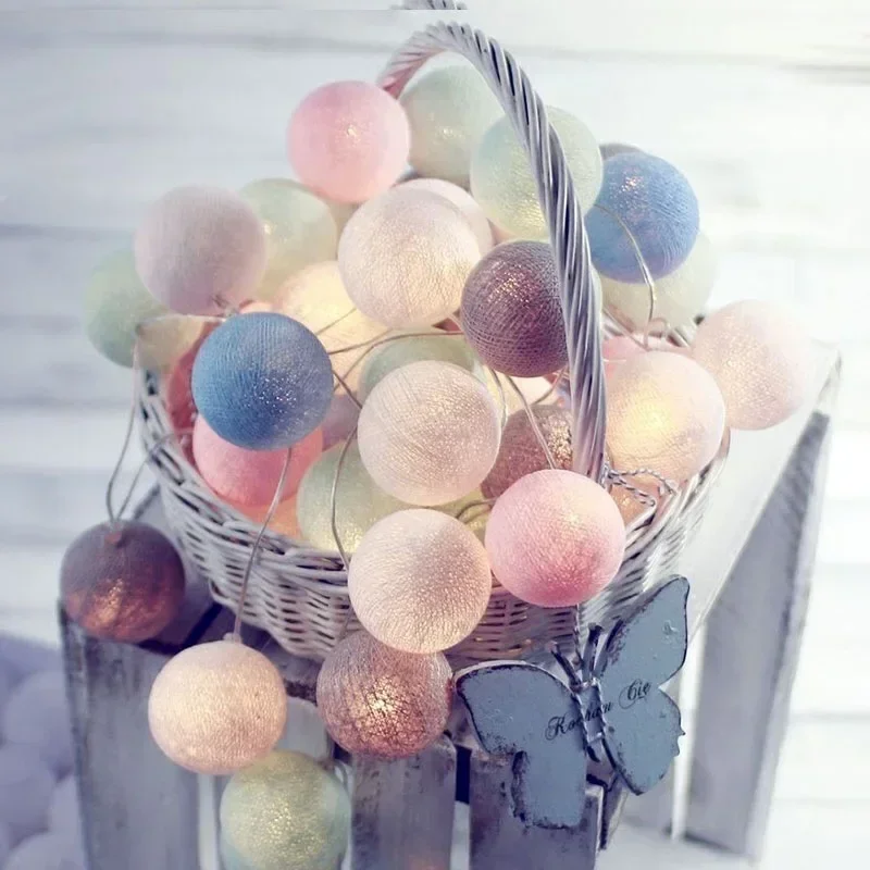 20LED Cotton Balls String Lights Garland Fairy Street Lights Christmas Decorations for Home Outdoor Wedding Garden Patio Lights