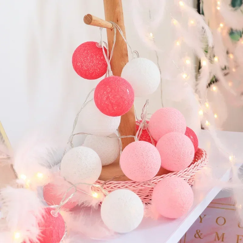 20LED Cotton Balls String Lights Garland Fairy Street Lights Christmas Decorations for Home Outdoor Wedding Garden Patio Lights